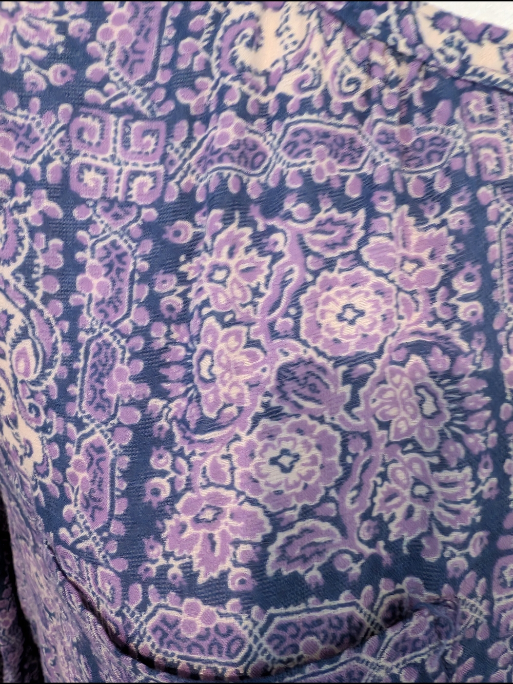 Anthropologie Medium Petite Lavender and Navy Paisley Button-Front Blouse - Picture 4 of 8